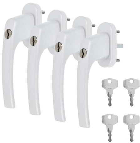 4 x Alu Fenstergriff in Weiß abschließbar - Stiftlänge 30mm