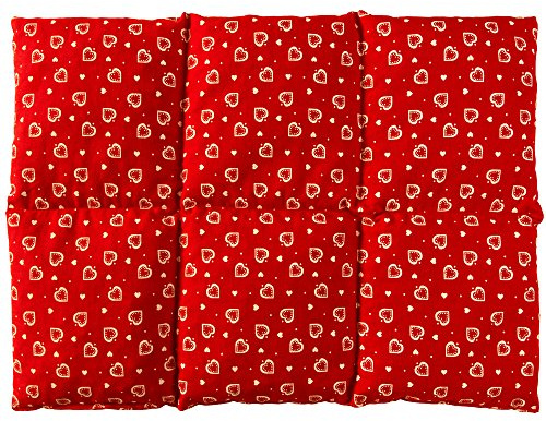 Kirschkernkissen groß 40x30cm 6-Kammer - Herzen-rot - z.B. Rücken - Bauch - Wärmekissen Körnerkissen für Mikrowelle und Backofen - Kirschkern Kissen 30x40 Herzen-rot