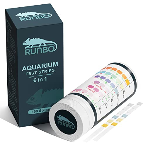 RUNBO 6 in 1 Aquarium-Teststreifen, 150 Stück, Aquarium-Test-Set für Süßwasser, Fischteich, genaue Prüfung der Gesamthärte, Karbonat-Nitrat, Nitrit, Cl2, pH