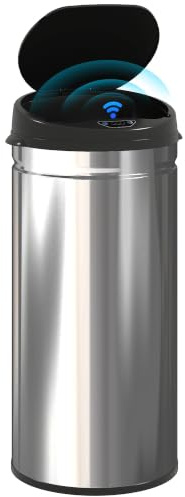 HOMCOM Mülleimer mit Sensor 42L Edelstahl Automatischer Leiser Silber | Soft-Close-Deckel, Bewegungssensor, Fingerabdruckresistente Abfalleimer, für Büro, Schlafzimmer, Küchen