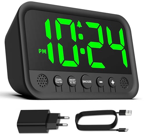 Azyh Digitaler Wecker mit Großer LED-Anzeige für das Schlafzimmer, lauter Wecker für Schwere Schläfer, Plug-In Elektrische Tischuhr mit Einstellbarer Lautstärke, Helligkeit, Snooze, 12/24HR
