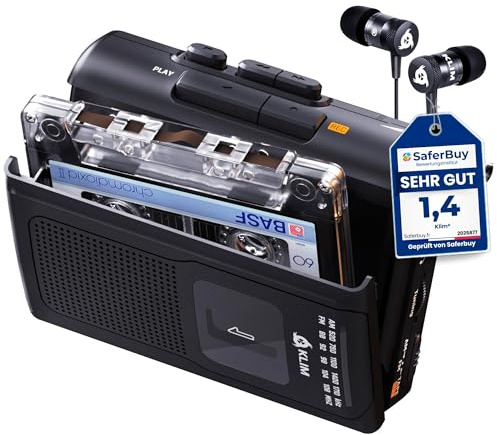 KLIM K8 Kassettenspieler - Kassettenrekorder - NEU Cassette Player - AM/FM Kassettenradio - Eingebautes Mikrofon & Lautsprecher - Kopfhöreranschluss & Ohrhörer