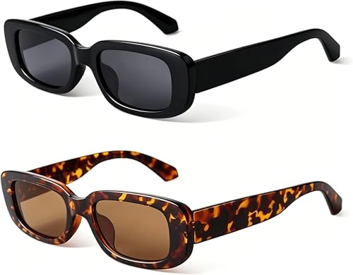 2 Stück Sonnenbrille Damen Vintage, Retro Sonnenbrillen Vintage Rechteckige Sonnenbrille, Sunglasses Woman Man, Quadrat Sonnenbrille für Damen und Männer,Sonnenbrille Herren Verspiegelt UV400-Schutz