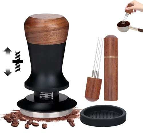 Foyucool Espresso Tamper Set 51mm mit Konstantem Druck | Edelstahl & Holzgriff, Inkl, WDT-Tool & Silikonmatte, Perfektes Barista Zubehör für 51mm Espresso Siebträgermaschinen