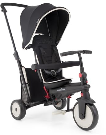 smarTrike STR3 Klappbares Kleinkinder-Dreirad mit Kinderwagen-Zertifizierung für 1,2,3 Jahre - 6 in 1 Mehrstufiges Dreirad, Schwarz