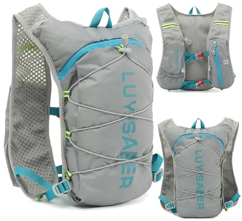 Flintronic Trinkrucksack, Laufrucksack, Multifunktionale Ultrleicht Fahrradrucksack, Reflektierende Fahrradrucksack, für Wandern Trailrunning Radfahren Joggen, für Damen Herren, Grau
