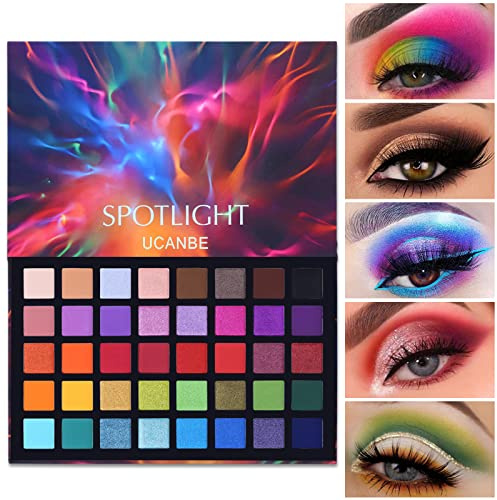 UCANBE Spotlight Lidschatten Palette Bunt 40 Farben,Colorful Eyeshadow Palette für Halloween Karneval,Bunte Lidschatten Palette Hohe Farbwiedergabe,Make Up Palette für Bühne,Partys,Auftritte