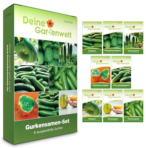 Gurken Samen Set – 8 Sorten Gurkensamen – Anzuchtset für Gurken – inkl. Salatgurken Samen, Snackgurken, Mexikanische Minigurke, Zitronengurke, Schlangengurke - Saatgut Geschenkset