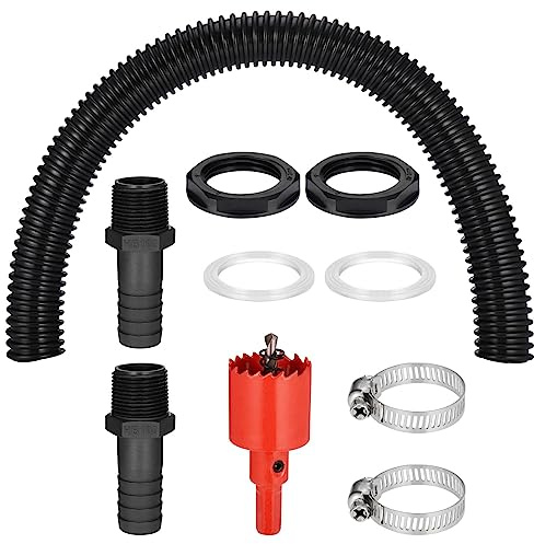 Zocipro Regentonnen Verbindungsset, Regentonnen Verbinder mit 50cm Verbindungsschlauch / 2 Schlauchstutzen 25mm Mit Kontermutter/Tapper, Für Regentonne, Wassertanks, Zisternen