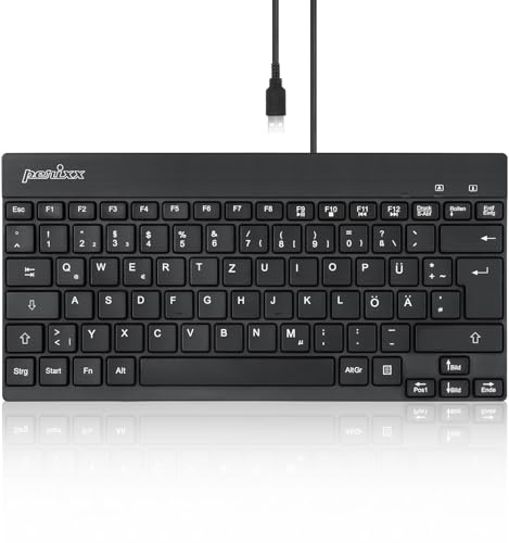 Perixx PERIBOARD-426 Kabelgebundene Mini Tastatur, Flache Tasten, USB, Deutsches QWERTZ Layout, Schwarz