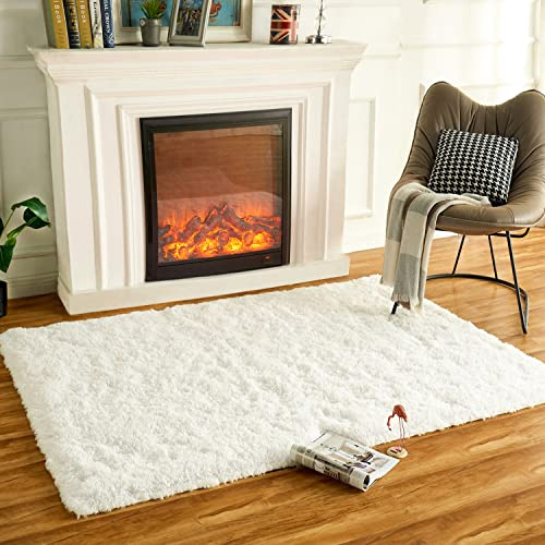 HARESLE Elfenbein Teppich, Flauschige Teppiche, rutschfeste Tepich für das Wohnzimmer, Pelzige Teppiche für das Schlafzimmer, Elfenbein Teppich für Kinderzimmer (Creme/60×120 cm)