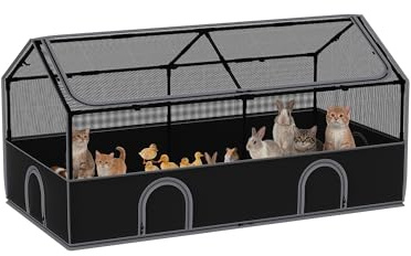 DINMO Kleintiergehege, Freigehege für Kaninchen Meerschweinchen, Haustier-Laufstall mit wasserdichtem Boden für Hamster, Igel, Kätzchen, Hühner, für innen und außen, schwarz, 165 x 80 x 80 cm