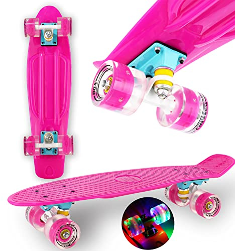 WeLLIFE Skateboard Mini Cruiser Serie RGX Skate, 56 cm (22 Zoll), für Kinder, Jugendliche, Erwachsene, Skateboard mit hellen Rädern PU 78 A, Cruiser mit bunten Lichtern, LED-Blitz, ABEC-7 Kugellager