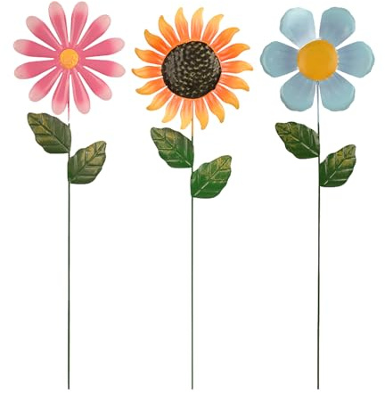 Gartenstecker, 3 Stück Gartendeko Rost, Sonnenblume, Garten Deko Draußen, | Rostige Ornamente für Sonnenblume im Freien, Gartendekorationen aus Eisen, Retro-Handwerkskunst