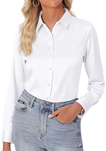 siliteelon Damen Bluse Hemdbluse Hemd Damen Bügelfrei Elegant | Business, Freizeit, Anzug, Unifarben, Stretch, Office, Button Down, Blusen & tuniken, Lässig, Hochzeit, Baumwolle, Frauen