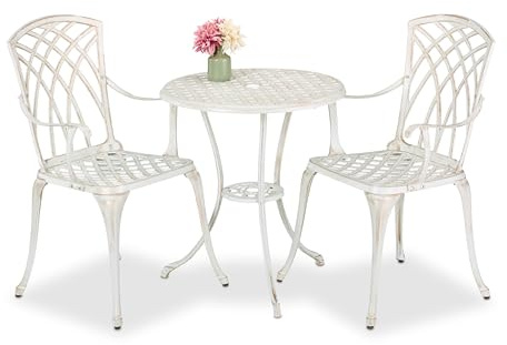 Relaxdays Gartenmöbel Set, 3-teilig, Tisch & 2 Stühle, Aluguss, Balkonmöbel Antik-Design, Garten Sitzgruppe, Farbwahl