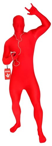 Morphsuits Roter Erwachsene, Halloween Ganzkörper Kostüm, L | Ganzkörperanzug mit Kapuzenmaske, Rotes Design, Doppelter Reißverschluss, Perfekt für Halloween, Ideal für Cosplay