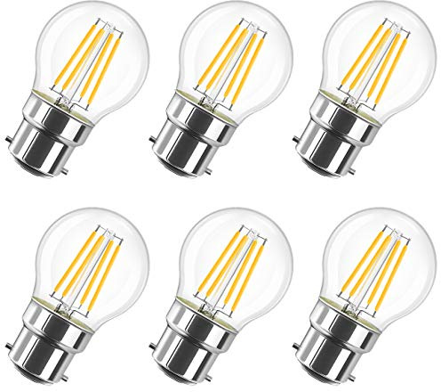 LVWIT 6W B22 Filament LED Glühfaden G45, 2700K Warmweiß, Ersatz für 60W Glühlampe, ultrahell 806 lm, Rustikalampe Filamentstil klar (6er Pack)