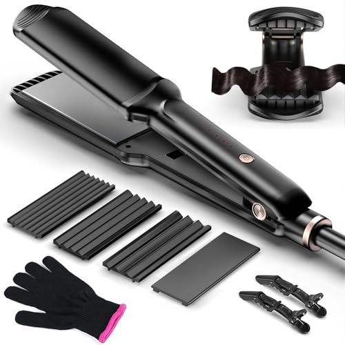 Welleneisen für Beach Waves, 4 in 1 Haarglätter Kreppeisen Multistyler Keramik Glätteisen und Welleisen haare Lockenstab große Locken geeignet Ionen Keramik Hair Curler