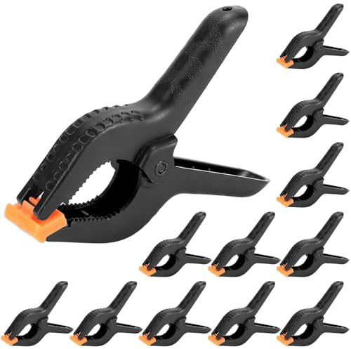 QWORK 12 Stück Robuste Klemmzwingen, 4.5 Zoll 11.5cm Nylon Federzwinge für Holzbearbeitung, Abdeckplane, Fotos Studio