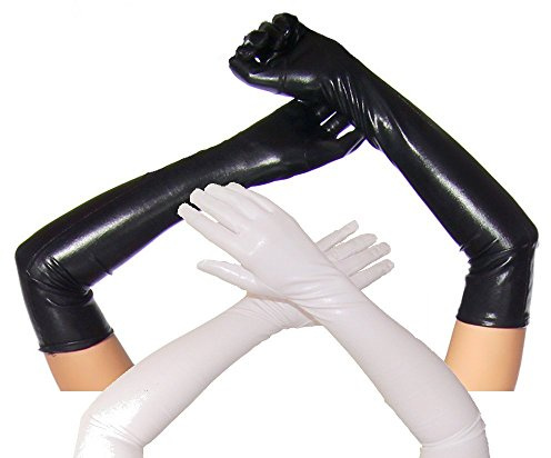 krautwear® Damen Lange Glänzende Wet Look Leder-Optik Handschuhe Abendhandschuhe ca. 53 cm lang