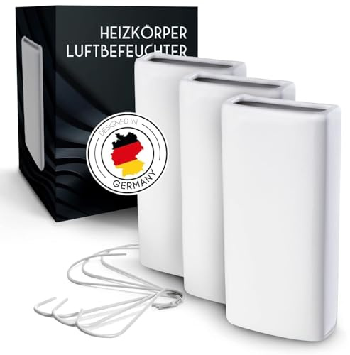 FALKENWERK Universelle Keramik Heizkörper Luftbefeuchter [3 Stück] - mit flexiblem Aufhängehaken - Nachhaltiger Heizung [passend für alle Heizungen] Weiß