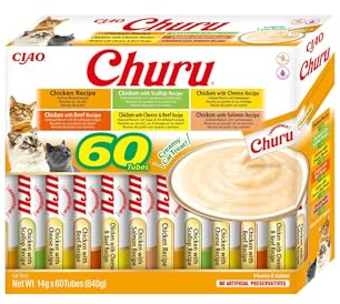 INABA Churu, Katzenleckerlis Creamy Snack, Katzen Schleckies, Huhn 60 x 14g | Variety Box, Keine Nebenerzeugnisse, Getreidefrei, Zuckerfrei, Kalorienarm, 100% Echtes Fleisch, Premium Katzen Leckerlis