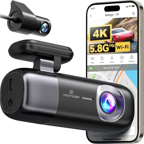 REDTIGER F9 Dashcam Auto vorne hinten 4K/1080P, 5.8GHz WiFi GPS Autokamera