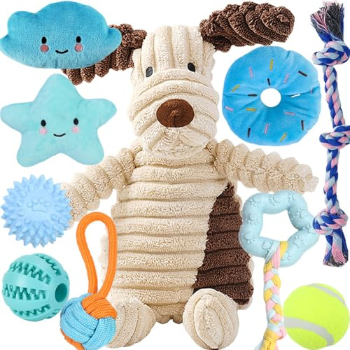 Speedy Panther 10 Stück Welpen Spielzeug Set - Plüsch Hundespielzeug mit Quietscher, Kauspielzeug & Ball für Kleine Hunde - Zahnpflege Welpenspielzeug & Zubehör für Junghunde