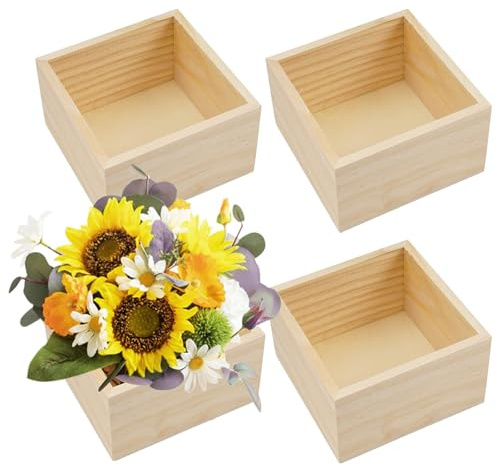 Unlackierte Aufbewahrungsboxen aus Holz, 4 Stück Wooden Storage Craft Box, 10x10x6 cm Craft Rustikale Holzkisten, Holzboxen Für Bastelarbeiten, Kleine Quadratische Holzkiste, für Heimdekor, Pflanzen