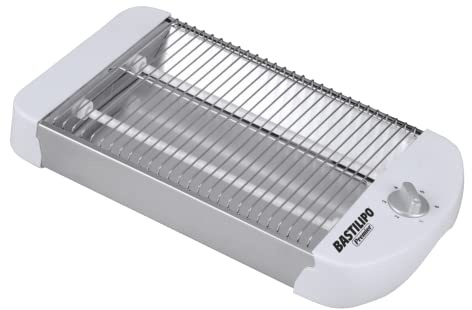 Bastilipo TPB-600 TPB-600 Toaster, horizontal, 600 W, 6 Leistungsstufen, 2 Widerstände, Krümelschublade und Kabelaufwicklung, Weiß, Aluminium
