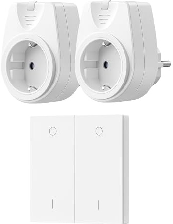DEWENWILS Funksteckdosen mit Fernbedienung, Plug & Play, 2 Steckdosen | 16 A 3500 W, Wandschalter, Kein Kabel Erforderlich, 30 M Reichweite,Vorprogrammiert, Erweiterbar, Weiß