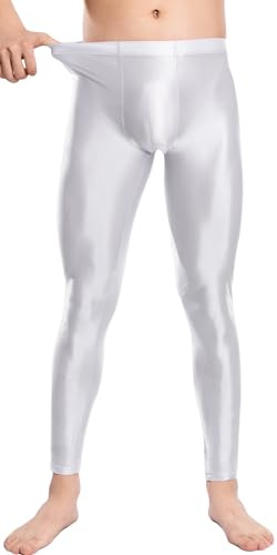 AIEOE Herren Hose Dünn Ölig Glanz Leggings Elastisch Durchsichtige Tights Hose Clubwear Elastische Taille Sport Leggings Strumpfhosen L