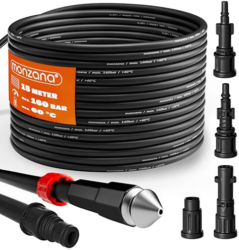 DEUBA® Rohrreinigungsschlauch 15m 160 Bar 4 Adapter Hochdruckreiniger Kärcher K2 K3 K4 K5 K6 K7 Rohrreinigungsset Abflussreiniger Rohrreiniger Schlauch