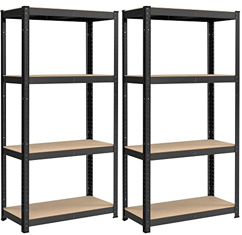 SONGMICS Schwerlastregal, 2er Set, Kellerregal, Lagerregal, 40 x 80 x 160 cm, Regal mit Stahlgestell, bis 520 kg belastbar, 4 verstellbare Ablagen, schwarz GLR044B02