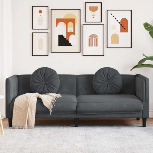 Emmtore Sofa,Polstersofa mit Kissen,Loungesofa,Designsofa für Wohnzimmer, Couch Wohnzimmersofa,Modern Samt,Dunkelgrau,3-Sitzer
