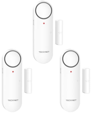 TECKNET Türalarm, Fensteralarm Einbruchschutz, Fenster Alarmanlage mit 3-Stufiger Lautstärke und LED-Alarm, Sirene mit Modusumschaltung, Magnetsensoren für Garage/Büro/Wohnung/Hotel (3er-Pack)