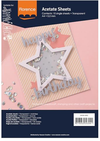Vaessen Creative Florence Acetat Platten - A4 Kraftpapier - Transparent - 10 Stück - für Scrapbook, Karten und Basteln - Hitzebeständig