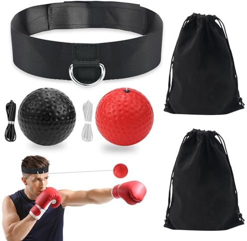 Boxen Reflexball Set, 2 Boxbälle mit Stirnband, Trainingsgerät für Reaktion und Agilität (A)