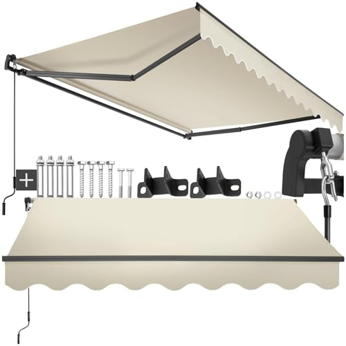 tectake® Gelenkmarkise, Markise ausziehbar mit Gelenkarm, Sonnenmarkise mit Wandhalterung, Sichtschutz Garten, Sonnenschutz Balkon, Markisen für Terrasse, Fenstermarkise - beige, 250 x 200 cm