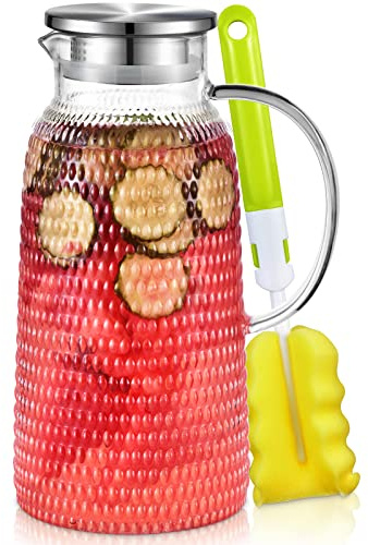 Aofmee 2.4 Liter Wasserkaraffe, Glaskaraffe mit Deckel, Karaffe Glas, Wasserkrug, Glaskanne mit Deckel, Pitcher, Wasser Karaffen, Glaskrug Hitzebeständig, Tee Karaffe, Saftkaraffe Wasserkanne mit Sieb