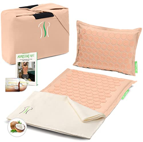BACKLAXX® Akupressurmatte mit Kissen, Tuch & Tasche | Akupunktur-Matte mit Stacheln zur Massage | Entspannung Akkupressmatte für Nacken & Schulter | Massagematte für Rücken & Ganzkörper