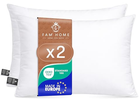 FAM Home Kopfkissen 50x60 2er Set, Hypoallergen Schlafkissen Kissen | Hypoallergen & antibakteriell: Atmungsaktive Mikrofaser reguliert Feuchtigkeit und bietet optimale Stütze für Kopf & Nacken
