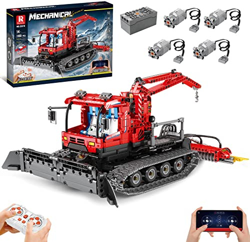 VLites 22019 Technik Schneepflug Klemmbausteine Bausatz, 1100 Teile Pistenraupe Ferngesteuert Bauspielzeug Modell (Originalverpackung)