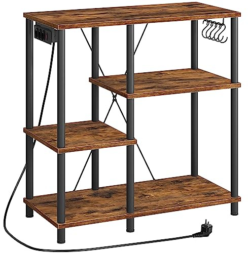 HOOBRO Küchenregal, Standregal mit Steckdosen, Bäckerregal mit 5 S-Haken, Mikrowellen-Regal, 38 x 80 x 86 cm, Vintagebraun und Schwarz EBF07CHB01