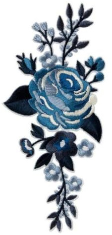 Mono-Quick Aufnäher Bügelbild Applikation zum Aufbügeln Rosen Blumen Blau 7 x 15 cm
