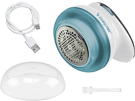 BEPER 50.245 USB-Akku-Fusselentferner mit Stahlklingen, Entfernt Fusseln und Knoten, Weiß/Blau