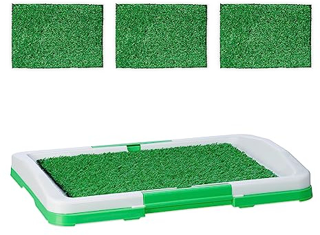 Relaxdays Hundeklo Rasen, Welpentoilette für die Wohnung, 4X Grasmatte, HxBxT: 5,5 x 45,5 x 33 cm, Kunststoff, weiß/grün