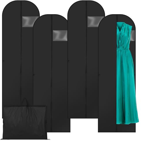 4 Stück Kleidersackset, Kleidersack lang 180 cm x 60 cm faltbar mit Reißverschluss, umfasst praktische Kleidersäcke, zuverlässige Kleiderschutzhülle für Brautkleider, Abendkleider und lange Mäntel