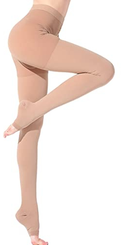 Medizinische Kompressionsstrumpfhose für Damen und Herren, blickdicht, hohe Unterstützung, 20-30 mmHg, abgestufter Kompressionsstrumpf für Schwellungen, Ödeme, Krampfadern, beige, groß)